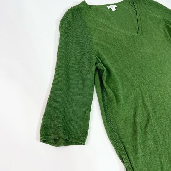 J.Jill Tunic Sweater Dress Women's Medium 3/4 Sleeve Linen Blend Two Side Slits - Picture 2 of 11